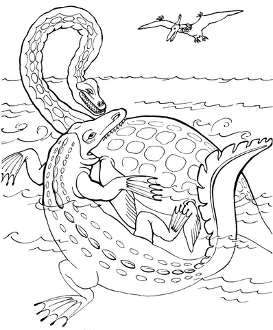 Elasmosaurus Vs. Tylosaurus Coloring Page